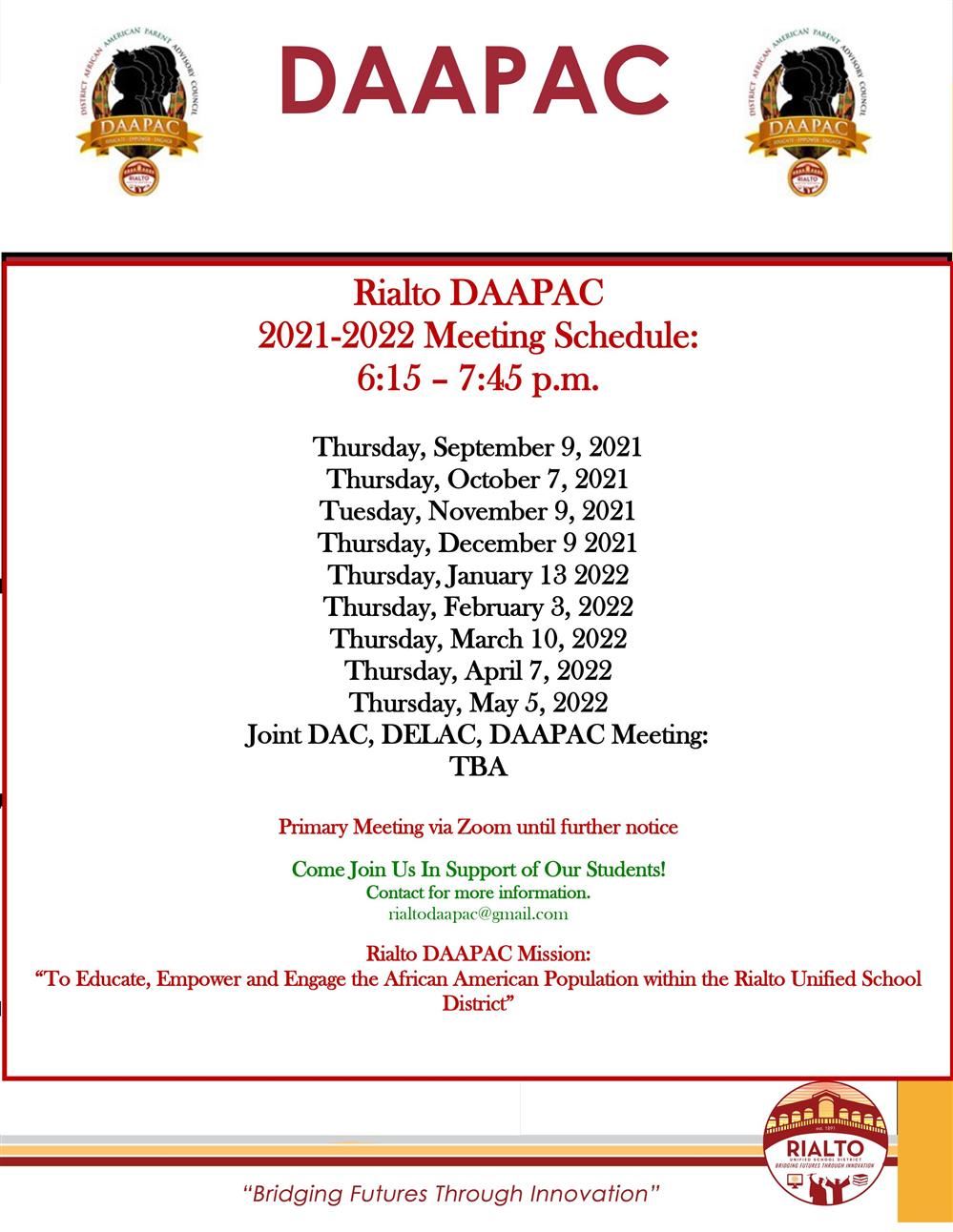  Rialto DAAPAC Meeting Dates